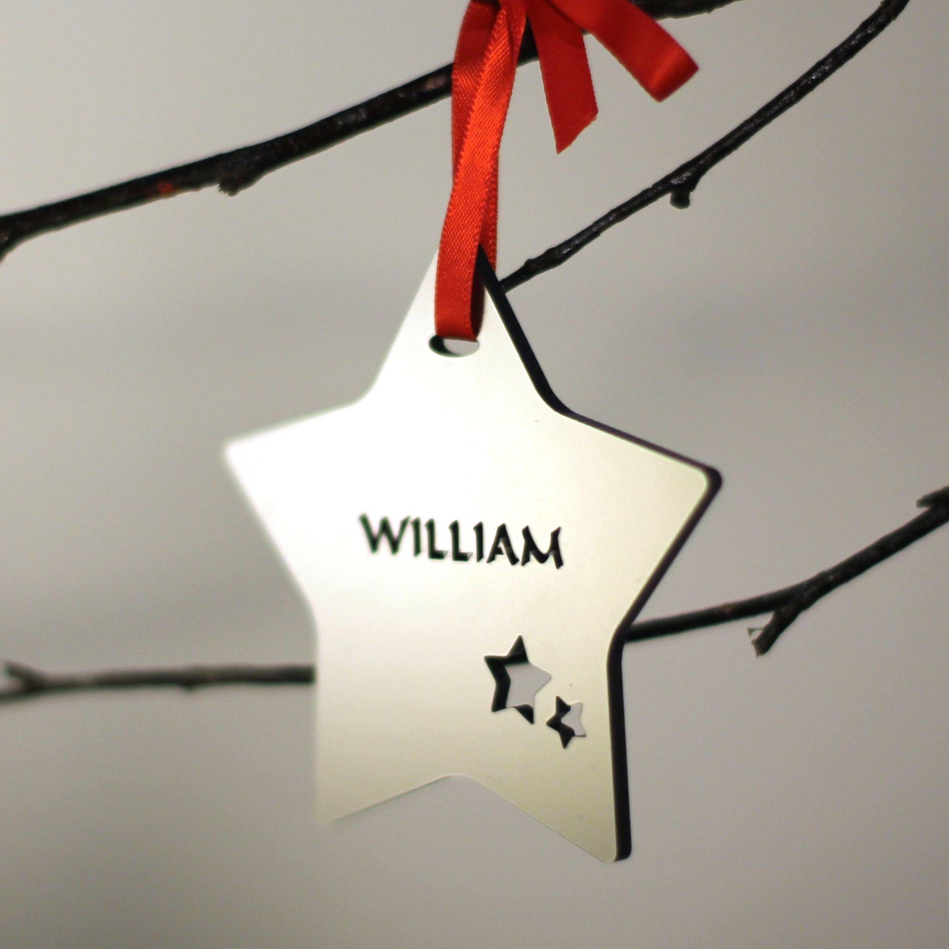 Personalised Custom Silver Christmas Tree Star Bauble Festive Decoration Ornament Decorations Best Personalise Name Xmas .o. - Lynendo Trade Store