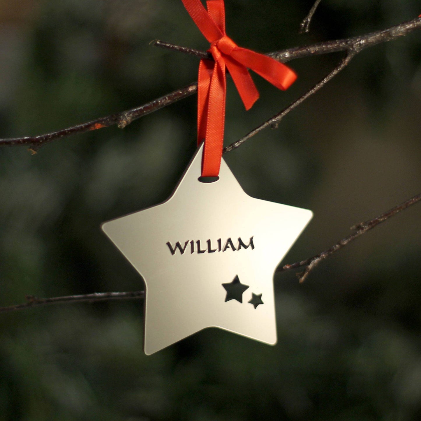 Personalised Custom Silver Christmas Tree Star Bauble Festive Decoration Ornament Decorations Best Balls Personalise Name Xmas .o. - DirectlyPersonalised