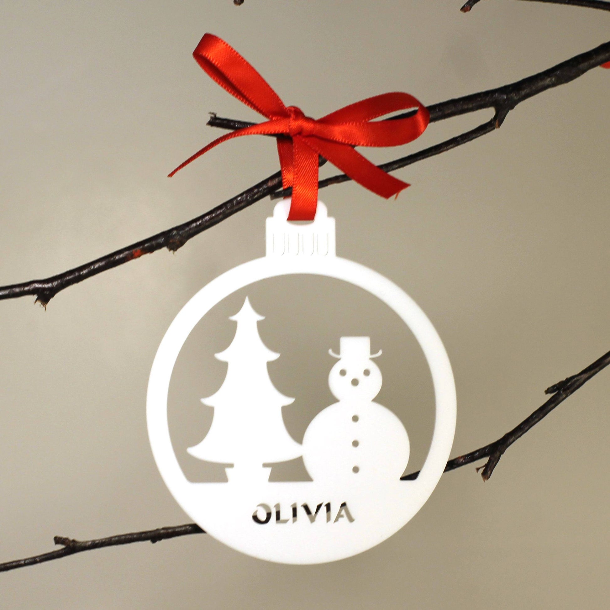 Personalised Custom White Snowman Christmas Tree Bauble Festive Decoration Ornament Decorations Best Personalise Name Handmade Xmas .o. - DirectlyPersonalised