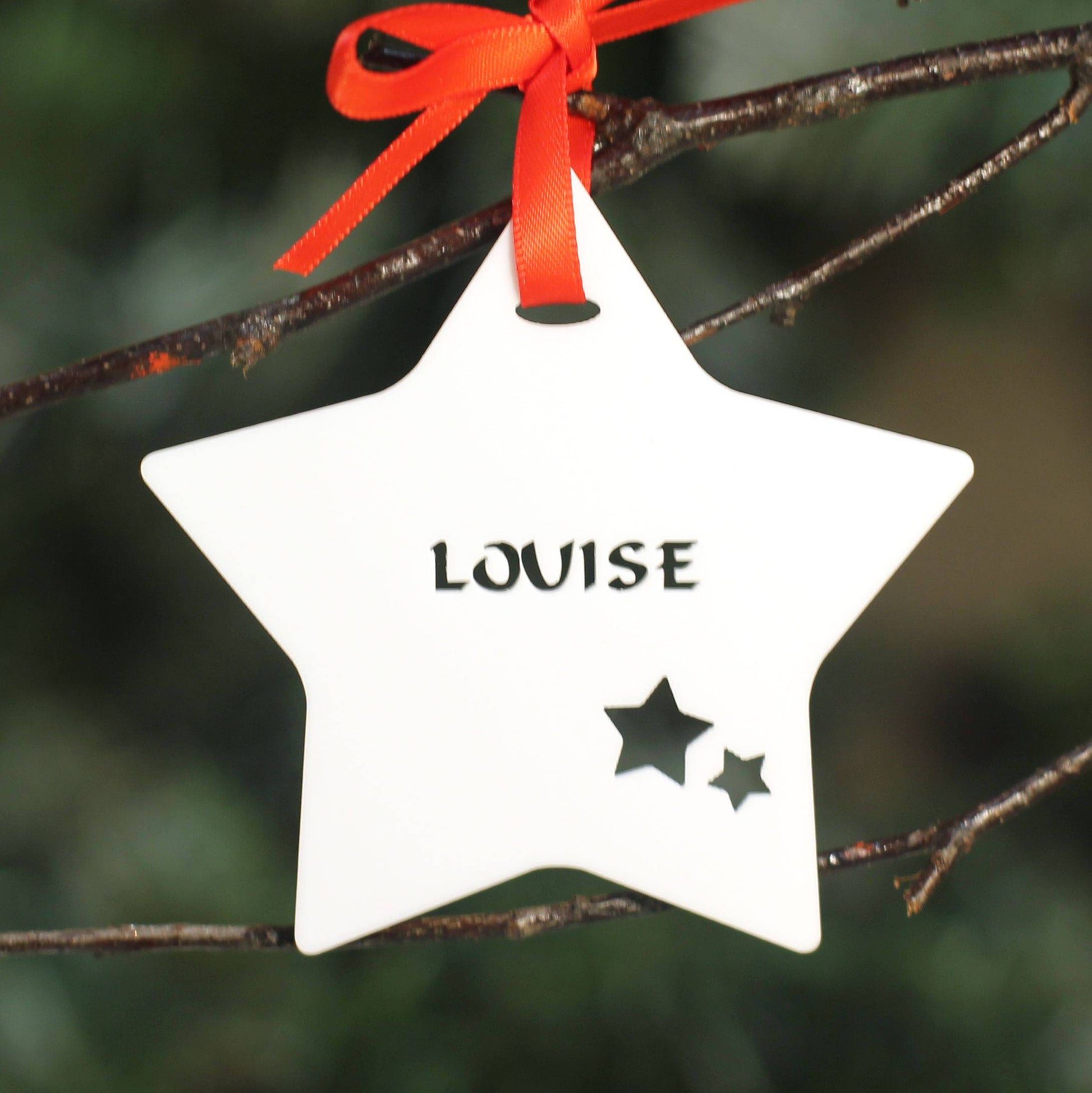 Personalised Custom White Christmas Tree Star Bauble Festive Decoration Ornament Decorations Best Balls Personalise Name Xmas .o. - DirectlyPersonalised