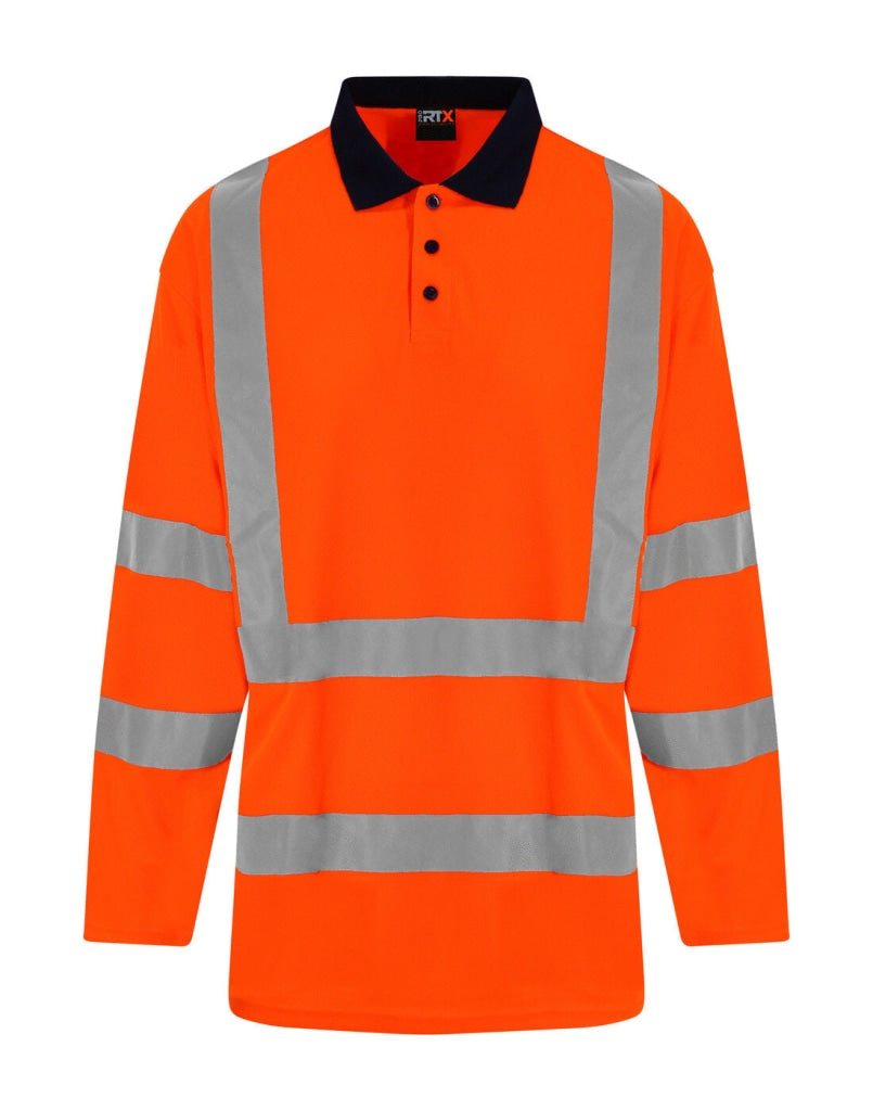 Pro Rtx - High Visibility Hv Long Sleeve Polo Shirt Orange / Navy Sml Polo Shirt